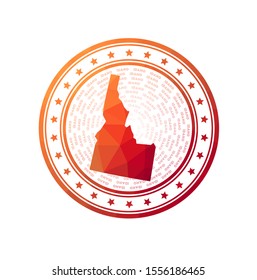 Flat low poly stamp of Idaho. Polygonal Idaho badge. Trendy vector logo of the US state.