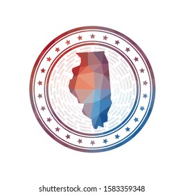 Flat low poly stamp of Illinois. Polygonal Illinois badge. Trendy vector logo of the US state.