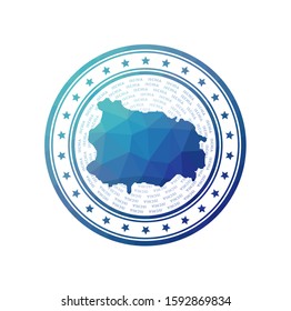 Flat low poly stamp of Ischia. Polygonal Ischia badge. Trendy vector logo of the island.