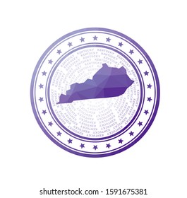 Flat low poly stamp of Kentucky. Polygonal Kentucky badge. Trendy vector logo of the US state.