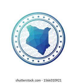 Flat low poly stamp of Kenya. Polygonal Kenya badge. Trendy vector logo of the country.