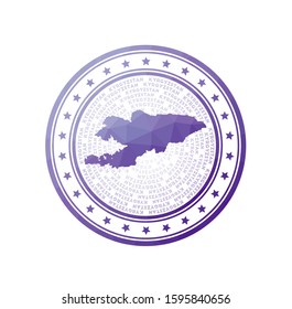 Flat low poly stamp of Kyrgyzstan. Polygonal Kyrgyzstan badge. Trendy vector logo of the country.