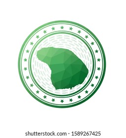 Flat low poly stamp of Lanai. Polygonal Lanai badge. Trendy vector logo of the island.