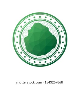 Flat low poly stamp of Marie-Galante. Polygonal Marie-Galante badge. Trendy vector logo of the island.