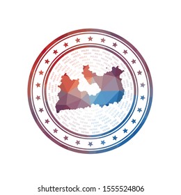 Flat low poly stamp of Milos. Polygonal Milos badge. Trendy vector logo of the island.