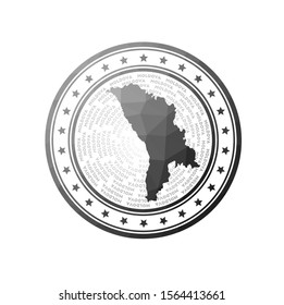 Flat low poly stamp of Moldova. Polygonal Moldova badge. Trendy vector logo of the country.