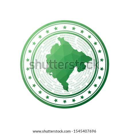 Flat low poly stamp of Montenegro. Polygonal Montenegro badge. Trendy vector logo of the country.