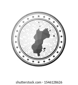 Flat low poly stamp of Mustique. Polygonal Mustique badge. Trendy vector logo of the island.