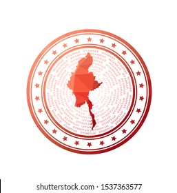 Flat low poly stamp of Myanmar. Polygonal Myanmar badge. Trendy vector logo of the country.