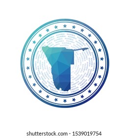 Flat low poly stamp of Namibia. Polygonal Namibia badge. Trendy vector logo of the country.