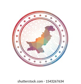 Flat low poly stamp of Pakistan. Polygonal Pakistan badge. Trendy vector logo of the country.