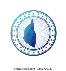 Flat low poly stamp of Penang Island. Polygonal Penang Island badge. Trendy vector logo.