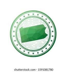 Flat low poly stamp of Pennsylvania. Polygonal Pennsylvania badge. Trendy vector logo of the US state.