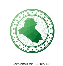 Flat low poly stamp of Republic of Iraq. Polygonal Republic of Iraq badge. Trendy vector logo of the country.