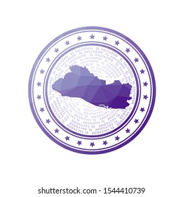 Flat low poly stamp of Republic of El Salvador. Polygonal Republic of El Salvador badge. Trendy vector logo of the country.