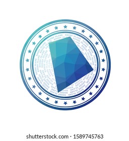 Flat low poly stamp of Rhode Island. Polygonal Rhode Island badge. Trendy vector logo of the US state.