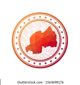 Flat low poly stamp of Rwanda. Polygonal Rwanda badge. Trendy vector logo of the country.