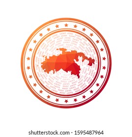 Flat low poly stamp of Saint John. Polygonal Saint John badge. Trendy vector logo of the island.