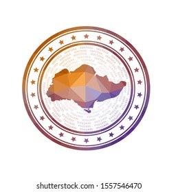 Flat low poly stamp of Sentosa. Polygonal Sentosa badge. Trendy vector logo of the island.