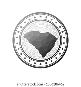 Flat low poly stamp of South Carolina. Polygonal South Carolina badge. Trendy vector logo of the us state.