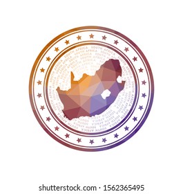Flat low poly stamp of South Africa. Polygonal South Africa badge. Trendy vector logo of the country.