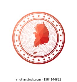 Flat low poly stamp of South Korea. Polygonal South Korea badge. Trendy vector logo of the country.