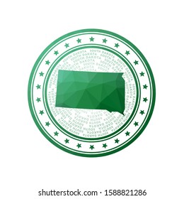 Flat low poly stamp of South Dakota. Polygonal South Dakota badge. Trendy vector logo of the US state.
