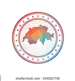 Flat low poly stamp of Switzerland. Polygonal Switzerland badge. Trendy vector logo of the country.