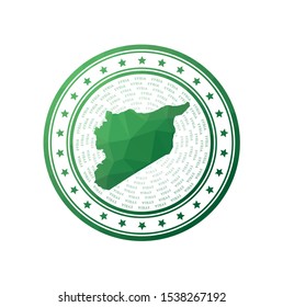 Flat low poly stamp of Syria. Polygonal Syria badge. Trendy vector logo of the country.