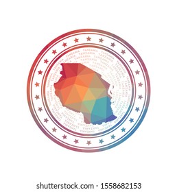 Flat low poly stamp of Tanzania. Polygonal Tanzania badge. Trendy vector logo of the country.
