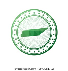 Flat low poly stamp of Tennessee. Polygonal Tennessee badge. Trendy vector logo of the US state.