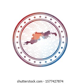 Flat low poly stamp of Tortola. Polygonal Tortola badge. Trendy vector logo of the island.