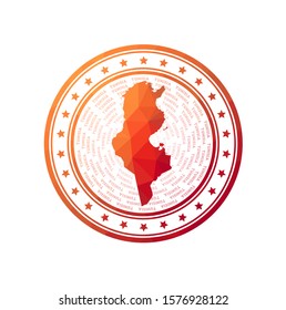 Flat low poly stamp of Tunisia. Polygonal Tunisia badge. Trendy vector logo of the country.
