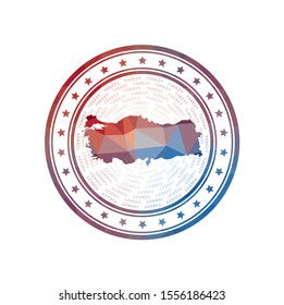 Flat low poly stamp of Turkey. Polygonal Turkey badge. Trendy vector logo of the country.