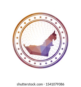 Flat low poly stamp of UAE. Polygonal UAE badge. Trendy vector logo of the country.