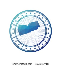 Flat low poly stamp of Yemen. Polygonal Yemen badge. Trendy vector logo of the country.