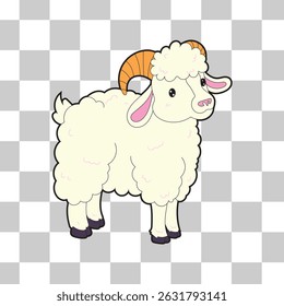 Flat or lowbrow cartoon illustration of a funny sheep for Eid al-Adha with transparent background. Perfect for Islamic holiday graphics, qurban celebrations, children’s art, and festive digital use.
