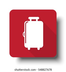 Flat Luggage web icon on red button with drop shadow