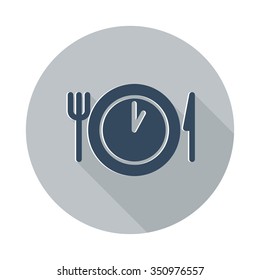 Flat Lunch Time icon with long shadow on grey circle