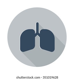 Flat Lungs icon with long shadow on grey circle