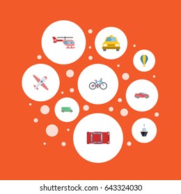 Flat Luxury Auto, Cab, Automotive And Other Vector Elements. Set Of Transport Flat Symbols Also Includes Van, Plane, Airplane Objects.