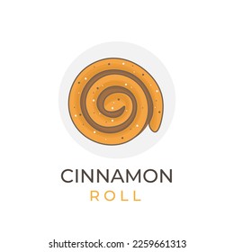 Flat Lying Cinnamon Roll Cartoon Illustration Logo