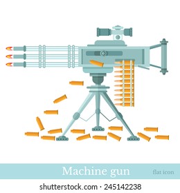 flat machine gun with machine-gun belt and sleeve isolated on white