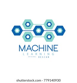 Flat Machine Learning Logo Design. Computer Science And Technology. Artificial Intelligence Sign. Digital Vector Symbol For Business Company Label Or Web Site