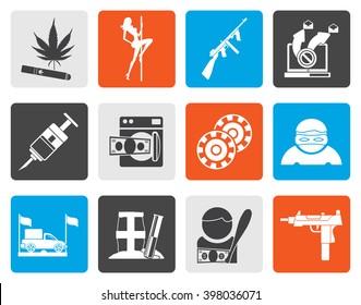 Flat mafia and organized criminality activity icons - vector icon set
