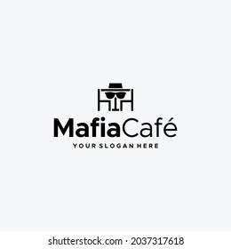 flat MafiaCafe table chair glasses hat logo design