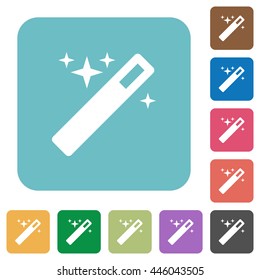 Flat magic wand icons on rounded square color backgrounds.