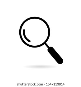 Flat magnifier icon with lens flare on glass. Loupe tool vector search sign.