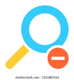 Flat magnifier icon magnifying glass sign loupe button with minus sign. Quick and easy recolorable shape isolated from background. Vector illustration a graphic element for web internet design