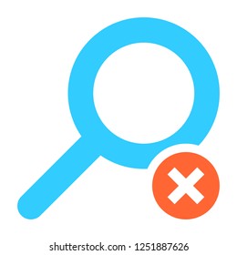 Flat magnifier icon magnifying glass sign loupe button with delete sign. Quick and easy recolorable shape isolated from background. Vector illustration a graphic element for web internet design